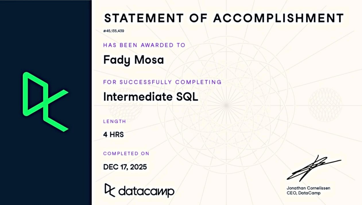 DataCamp SQL Certificate
